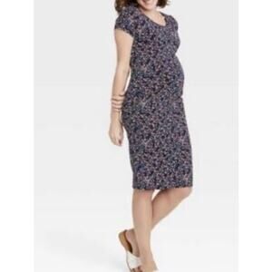 Isabel Maternity by Ingrid & Isabel Womens Floral Round Neck Dress Size S Blue
